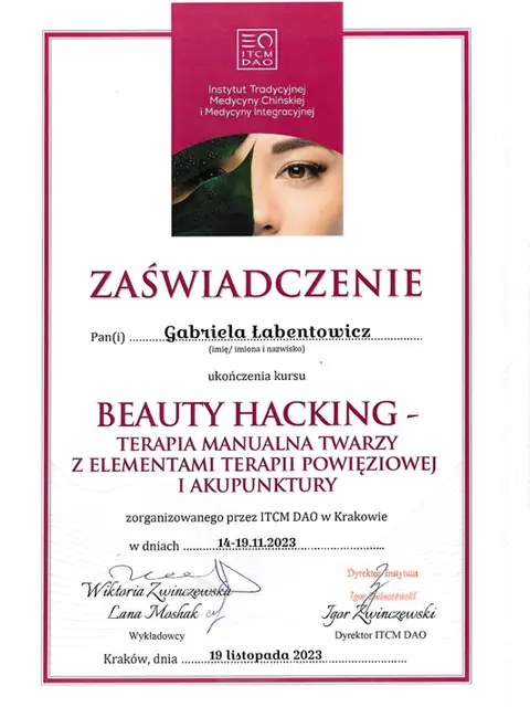 beauty hacking zaświadczenie